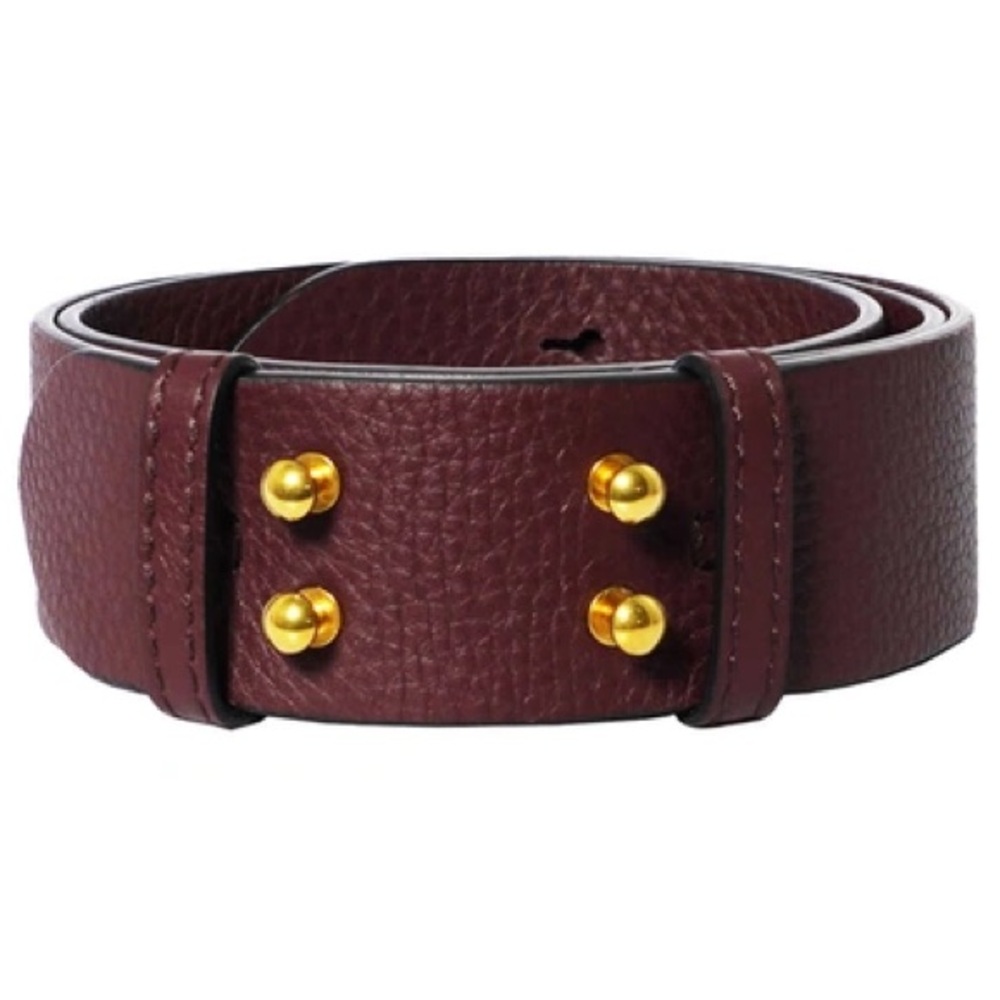 Designer Burgundy Leather Belt with Gold Accents